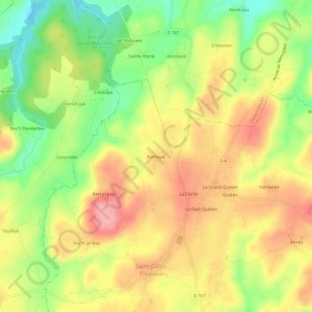 Topografische kaart Kerhoué, hoogte, reliëf
