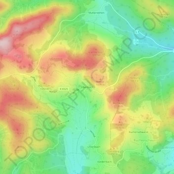 Topografische kaart Oberibach, hoogte, reliëf