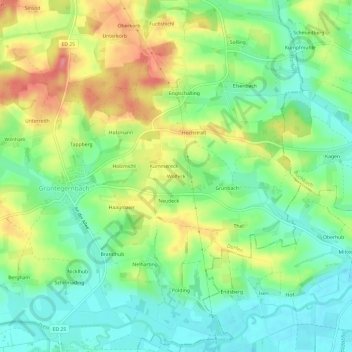 Topografische kaart Wolfeck, hoogte, reliëf
