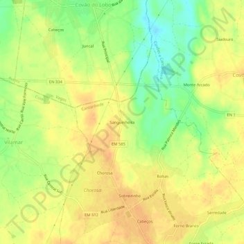 Topografische kaart Sanguinheira, hoogte, reliëf