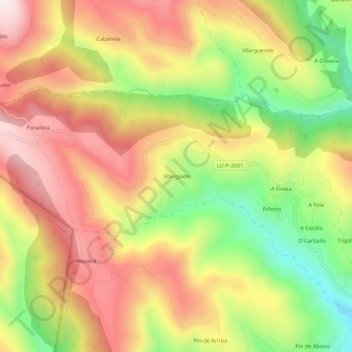 Topografische kaart Vilargoíde, hoogte, reliëf