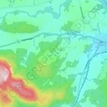 Topografische kaart Nordbø, hoogte, reliëf