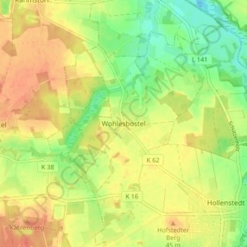 Topografische kaart Wohlesbostel, hoogte, reliëf