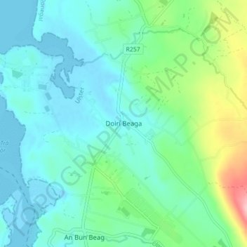 Topografische kaart Derrybeg, hoogte, reliëf
