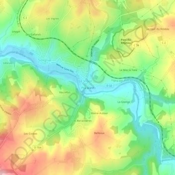 Topografische kaart Puy Jalard, hoogte, reliëf