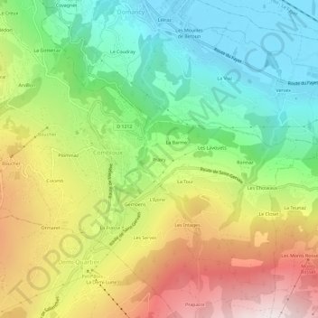 Topografische kaart Prairy, hoogte, reliëf
