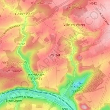 Topografische kaart Wartet, hoogte, reliëf
