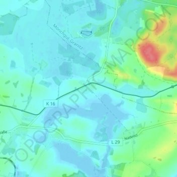 Topografische kaart Posewald, hoogte, reliëf