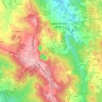 Topografische kaart Arcozelo, hoogte, reliëf