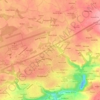 Topografische kaart Keraliou, hoogte, reliëf