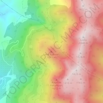 Topografische kaart Siete Fuentes, hoogte, reliëf