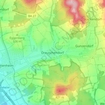Topografische kaart Dreuschendorf, hoogte, reliëf