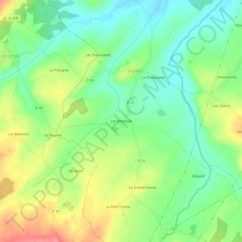 Topografische kaart Les Rochoux, hoogte, reliëf