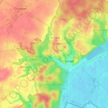 Topografische kaart Stolper Mühle, hoogte, reliëf
