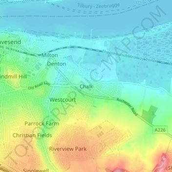 Topografische kaart Chalk, hoogte, reliëf