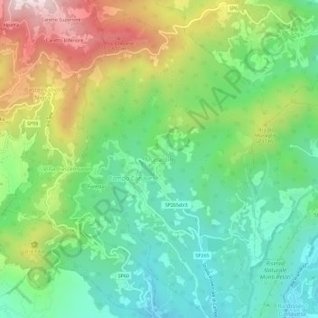 Topografische kaart Muriaglio, hoogte, reliëf