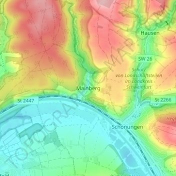 Topografische kaart Mainberg, hoogte, reliëf