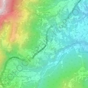 Topografische kaart Cerchiara, hoogte, reliëf