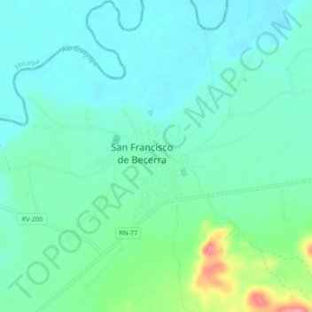 Topografische kaart San Francisco de Becerra, hoogte, reliëf