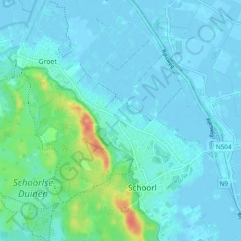 Topografische kaart Bregtdorp, hoogte, reliëf