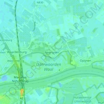 Topografische kaart Neerijnen, hoogte, reliëf