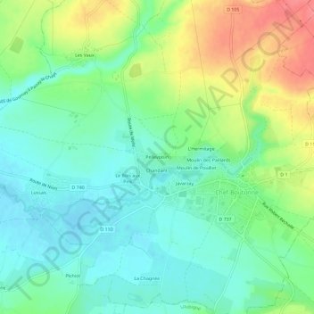 Topografische kaart Pellevoisin, hoogte, reliëf