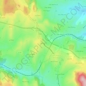 Topografische kaart Gathelière, hoogte, reliëf