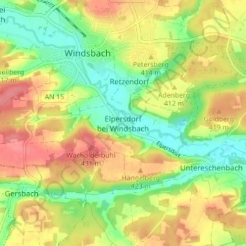 Topografische kaart Elpersdorf bei Windsbach, hoogte, reliëf