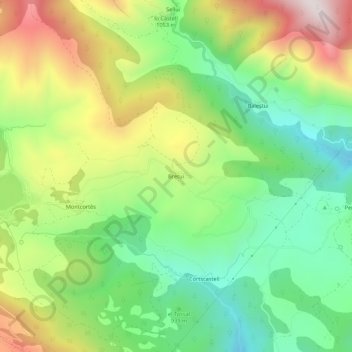 Topografische kaart Bretui, hoogte, reliëf