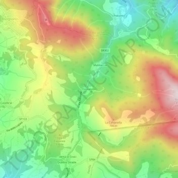 Topografische kaart Fontanelle, hoogte, reliëf