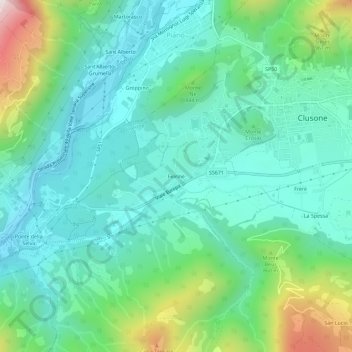 Topografische kaart Fiorine, hoogte, reliëf