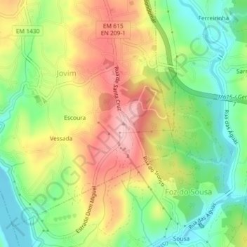 Topografische kaart Jovim, hoogte, reliëf