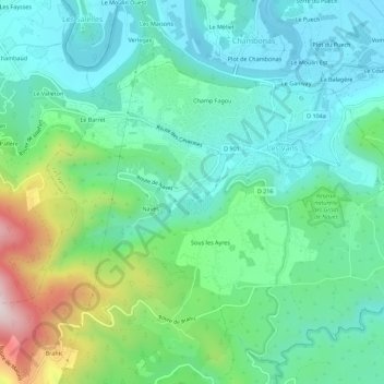 Topografische kaart Champ de Pra, hoogte, reliëf
