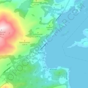 Topografische kaart Moldtugarden, hoogte, reliëf