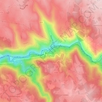 Topografische kaart Lamativie-Gare, hoogte, reliëf