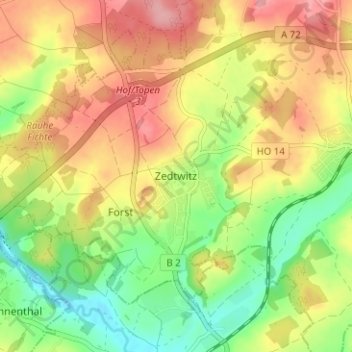 Topografische kaart Zedtwitz, hoogte, reliëf