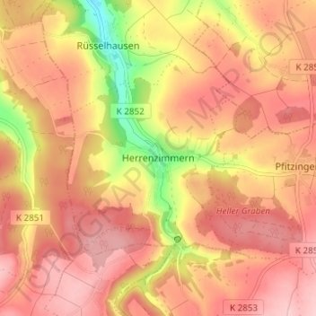 Topografische kaart Herrenzimmern, hoogte, reliëf