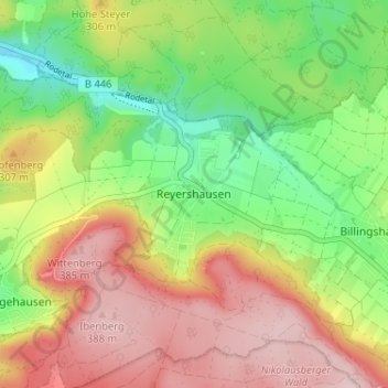 Topografische kaart Reyershausen, hoogte, reliëf