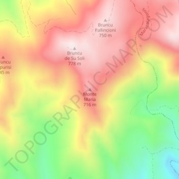 Topografische kaart Monte Maria, hoogte, reliëf