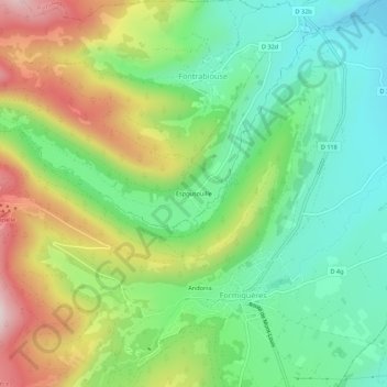 Topografische kaart Espousouille, hoogte, reliëf