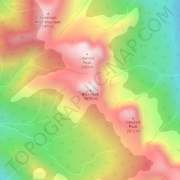 Topografische kaart Ibex Peak, hoogte, reliëf