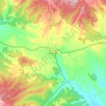 Topografische kaart Benabarre, hoogte, reliëf