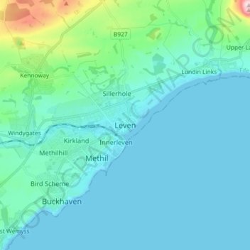 Topografische kaart Leven, hoogte, reliëf