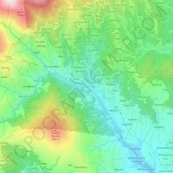 Topografische kaart Valle Mosso, hoogte, reliëf