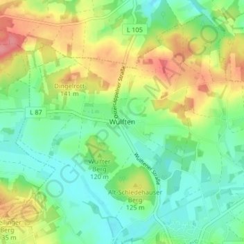 Topografische kaart Wulften, hoogte, reliëf