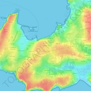 Topografische kaart Keraudren, hoogte, reliëf