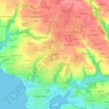 Topografische kaart Kerampéru, hoogte, reliëf