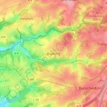 Topografische kaart Blasberg, hoogte, reliëf