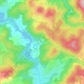 Topografische kaart Les Chevannes, hoogte, reliëf