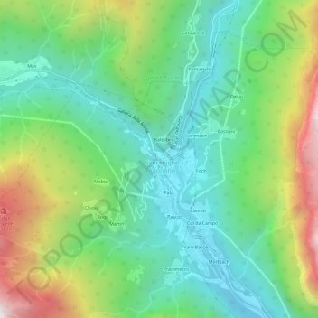 Topografische kaart I Coi, hoogte, reliëf